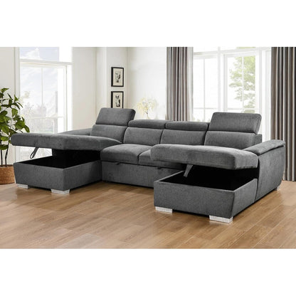Roomfitters U-Shaped Sleeper Sofa, 121 Oversized 2 in 1 Pull-Out Bed, Sectional Sofa with Double Storage Chaise
