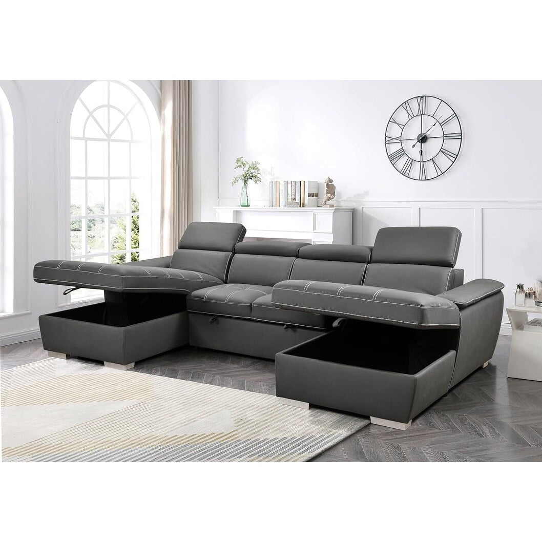 Roomfitters U-Shaped Sleeper Sofa, 121 Oversized 2 in 1 Pull-Out Bed, Sectional Sofa with Double Storage Chaise