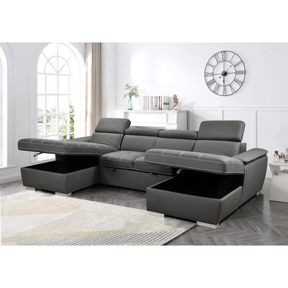 Roomfitters U-Shaped Sleeper Sofa, 121 Oversized 2 in 1 Pull-Out Bed, Sectional Sofa with Double Storage Chaise