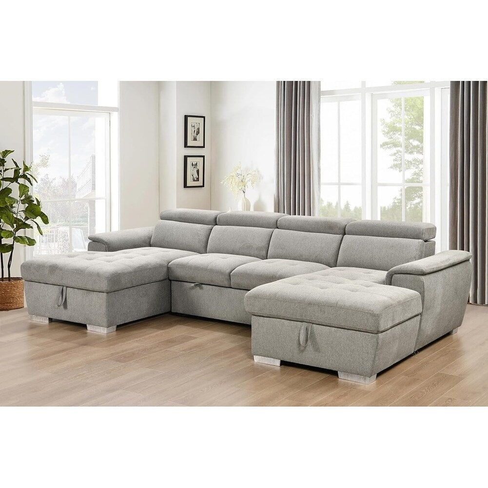 Roomfitters U-Shaped Sleeper Sofa, 121 Oversized 2 in 1 Pull-Out Bed, Sectional Sofa with Double Storage Chaise