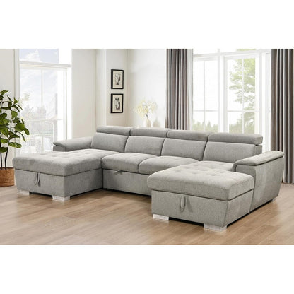 Roomfitters U-Shaped Sleeper Sofa, 121 Oversized 2 in 1 Pull-Out Bed, Sectional Sofa with Double Storage Chaise