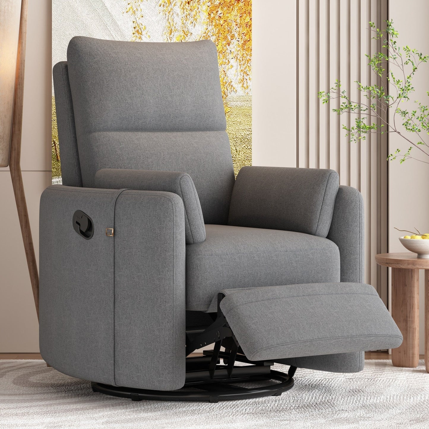 Roomfitters Upholstered Swivel Recliner Chair, Manual Rocking Recliner with Two Removable Pillows,for Living Room