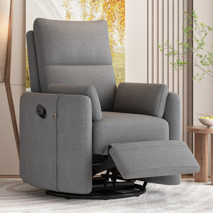 Roomfitters Upholstered Swivel Recliner Chair, Manual Rocking Recliner with Two Removable Pillows,for Living Room