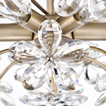 Rosa 6-Light Brushed Silver-ish Champagne Flower Crystal Flush Mount - 17.7 inches in diameter x 8.7 inches H