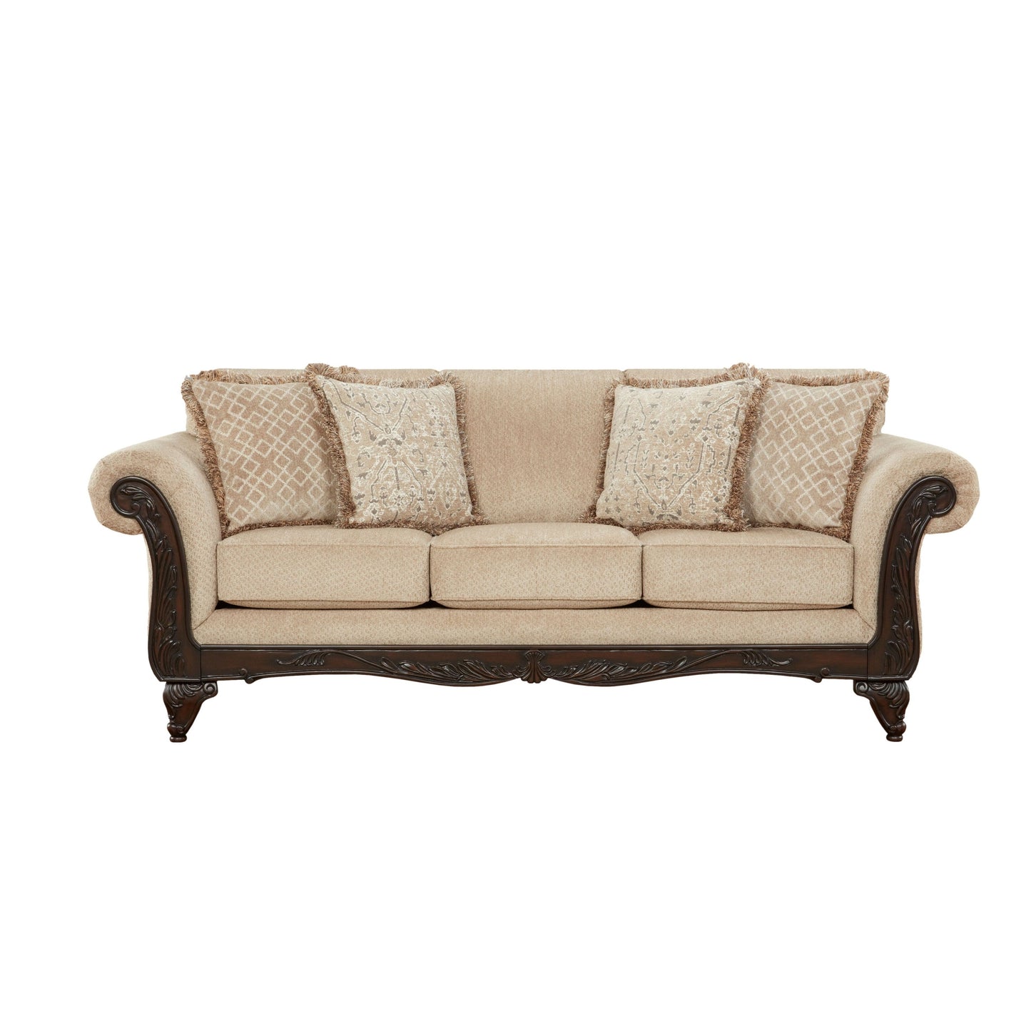 Roundhill Furniture Hernen Carved Wood Frame Sofa