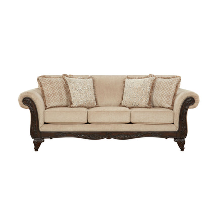Roundhill Furniture Hernen Carved Wood Frame Sofa