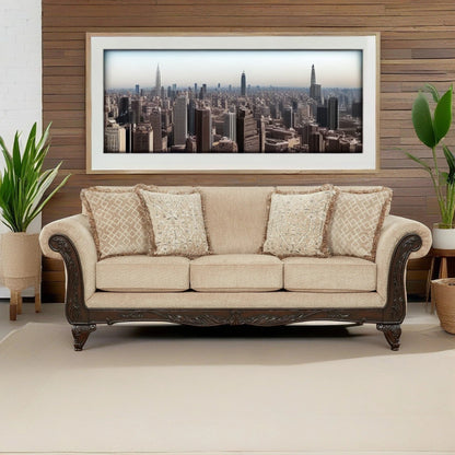 Roundhill Furniture Hernen Carved Wood Frame Sofa