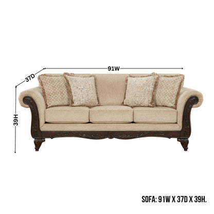 Roundhill Furniture Hernen Carved Wood Frame Sofa