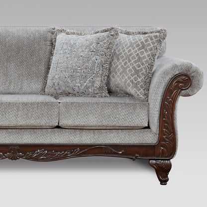 Roundhill Furniture Hernen Carved Wood Frame Sofa