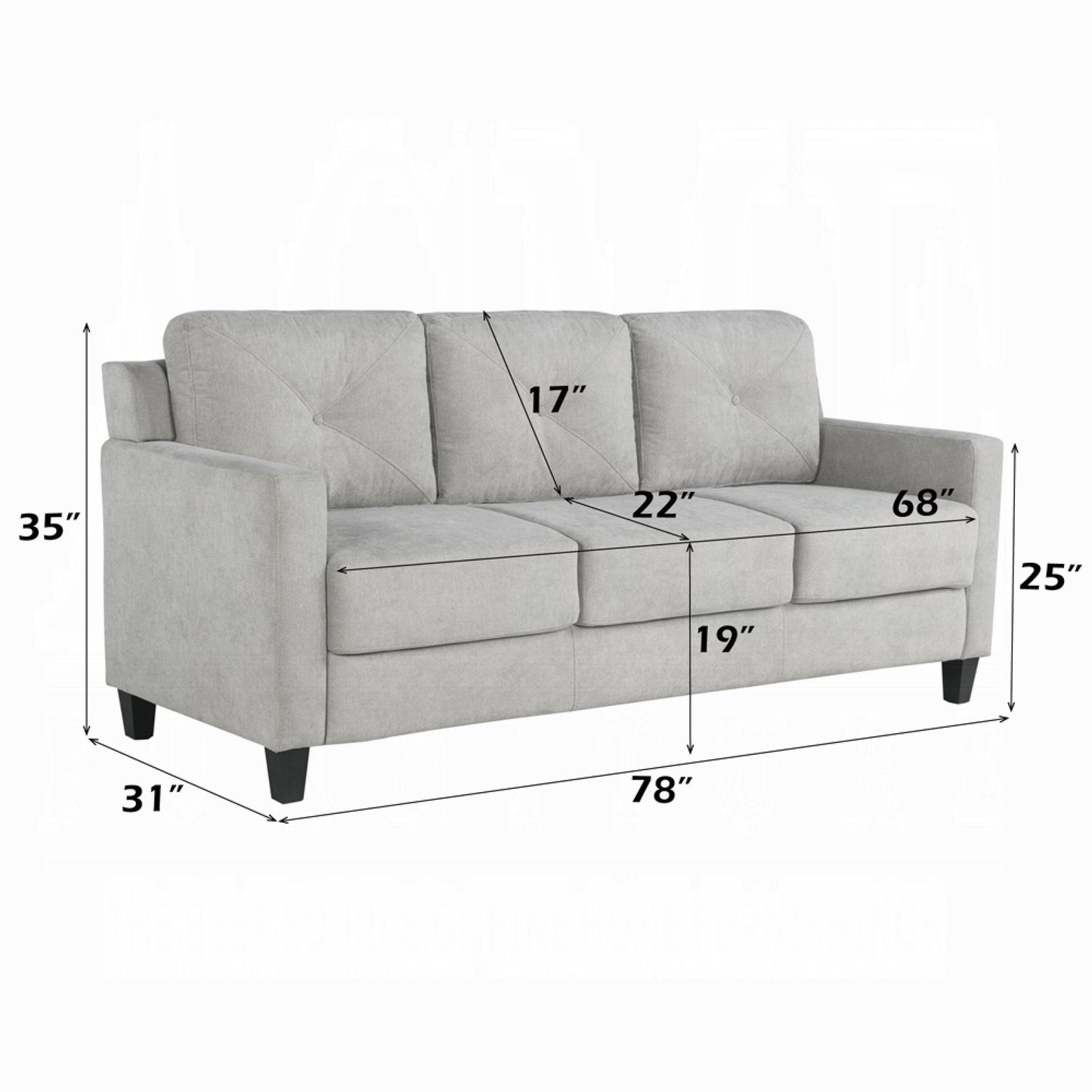 Royi Sofa, Track Armrest, 78 Inch, Gray Fabric Seat w Tufted Backrest