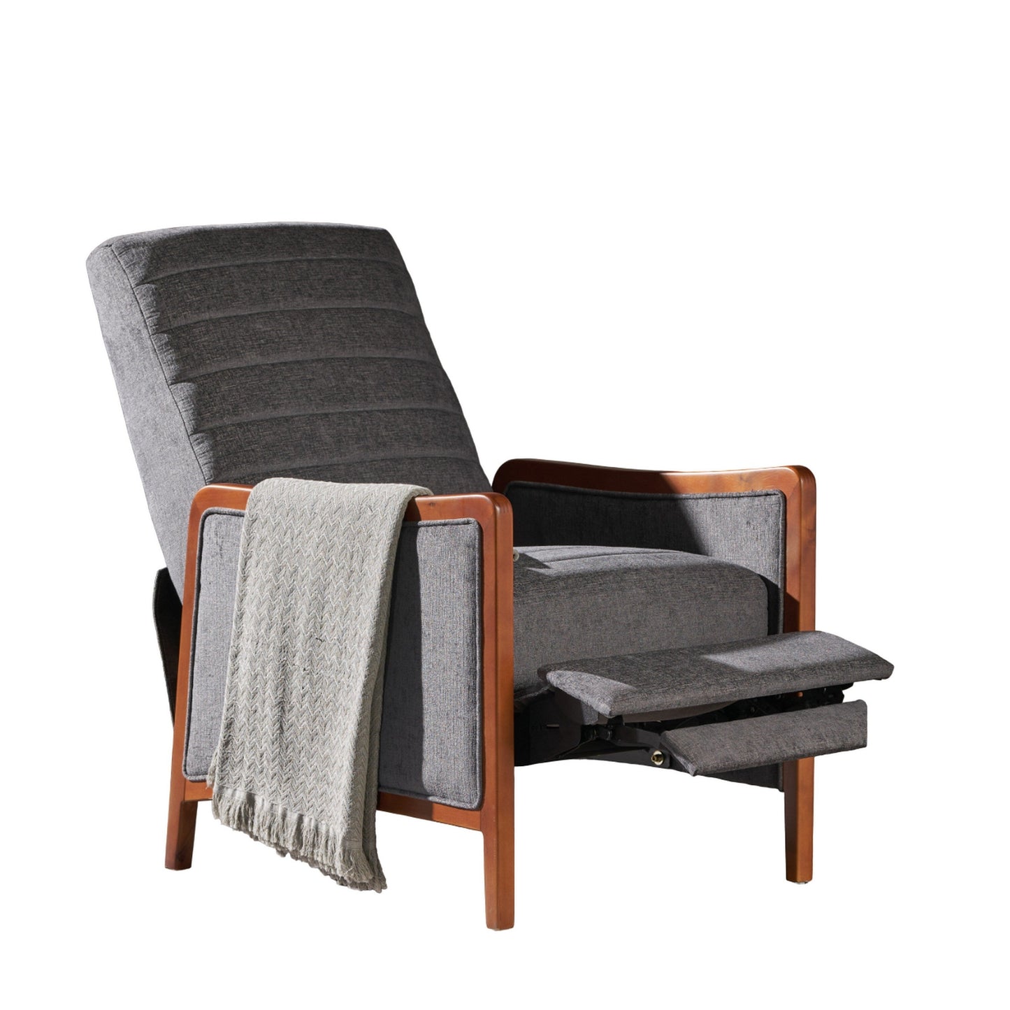 Ryka Push Back Recliner Chair, Birch Wood, Gray Channel Stitching
