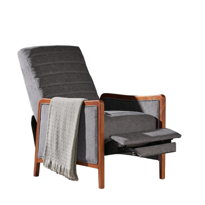 Ryka Push Back Recliner Chair, Birch Wood, Gray Channel Stitching