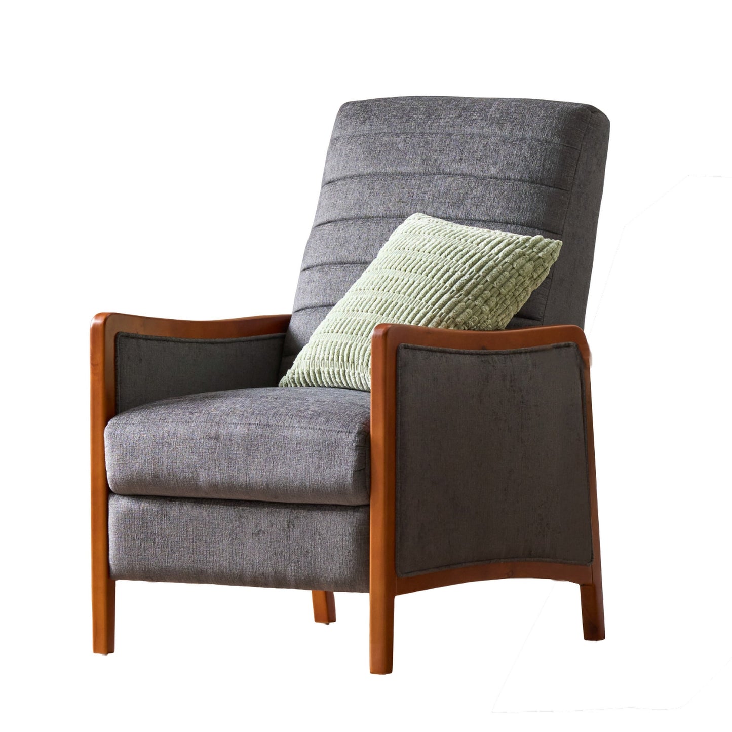 Ryka Push Back Recliner Chair, Birch Wood, Gray Channel Stitching