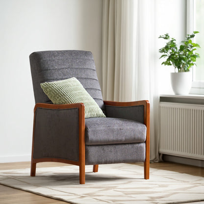 Ryka Push Back Recliner Chair, Birch Wood, Gray Channel Stitching