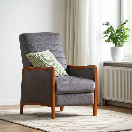 Ryka Push Back Recliner Chair, Birch Wood, Gray Channel Stitching