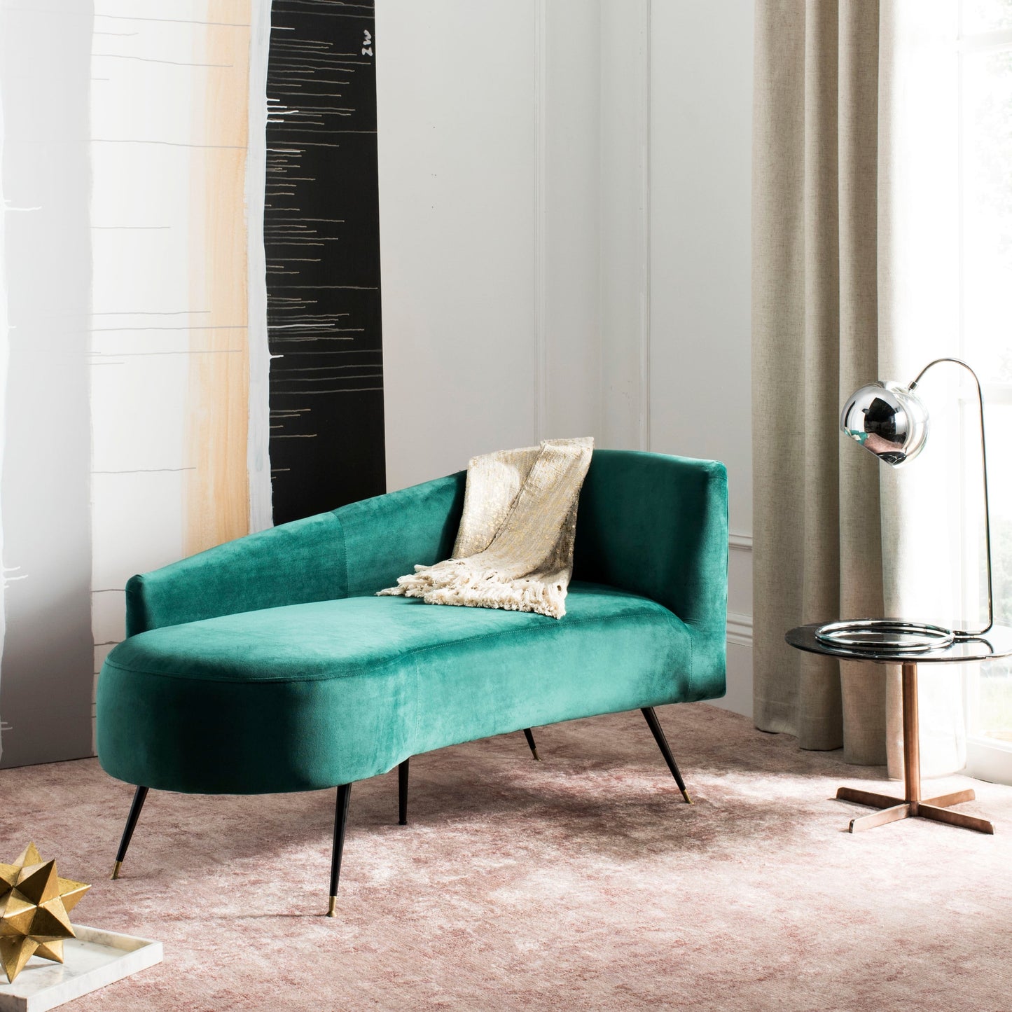 SAFAVIEH Helgrit Black/Gold Velvet Retro Glam Settee - 57.5 W x 27 D x 28 H - 58Wx27Dx28H