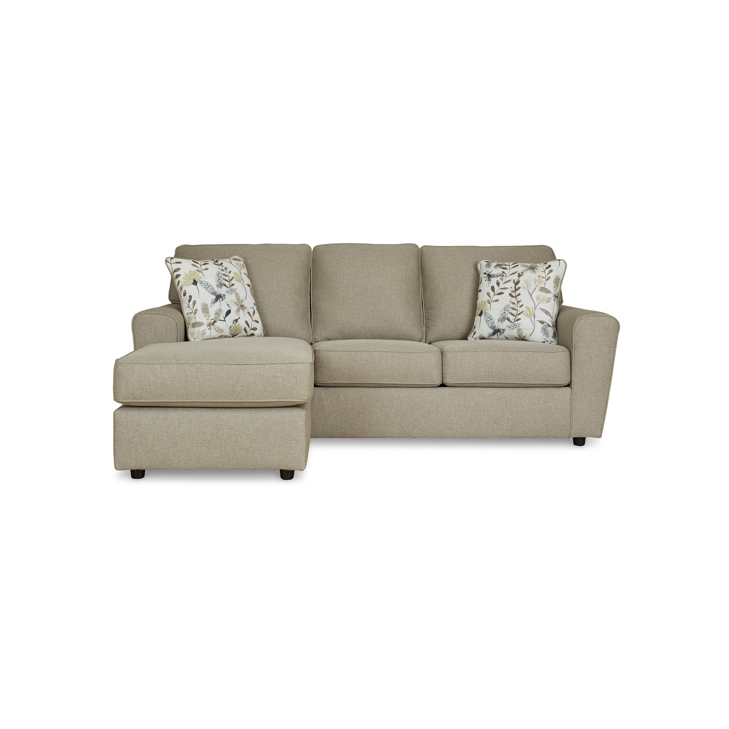 Saash Sofa Chaise, 86 Inch, 2 Accent Pillows, Pebble Beige Polyester