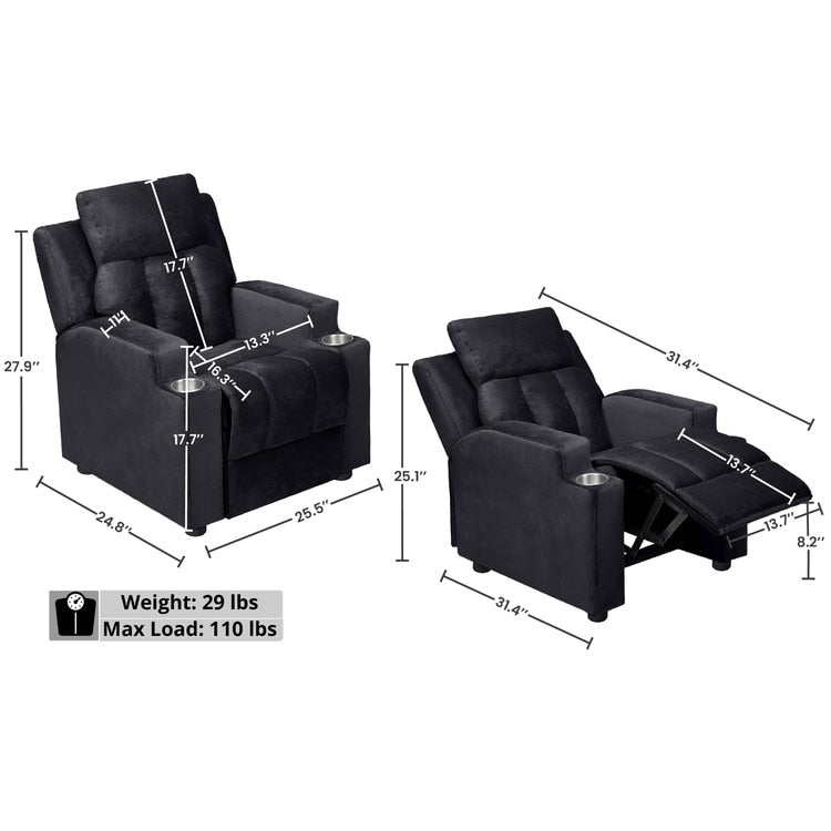 Magic Seats for Superheroes  Princesses, Super Deluxe Kids Recliner with Footrest, Headrest, 2 Cup Holders