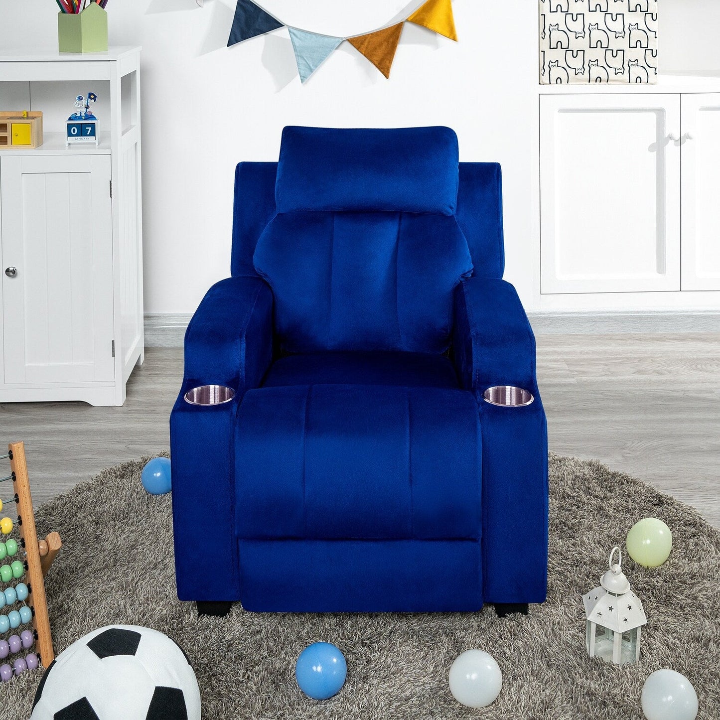 Deluxe Kids Recliner Chair with Footrest Headrest and 2 Cup Holders Microfiber Kids Recliner for Age 3+ Years