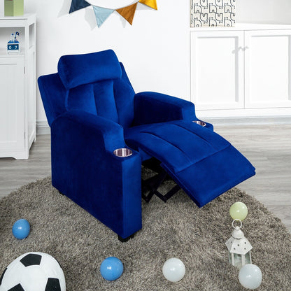 Deluxe Kids Recliner Chair with Footrest Headrest and 2 Cup Holders Microfiber Kids Recliner for Age 3+ Years