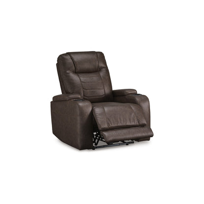 Scon Power Recliner Chair, 37 Inch, LED Light, Brown Faux Leather