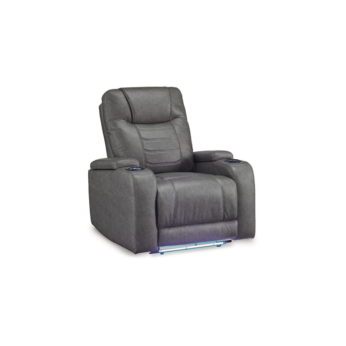 Scon Power Recliner Chair, 37 Inch, LED Light, Gray Faux Leather