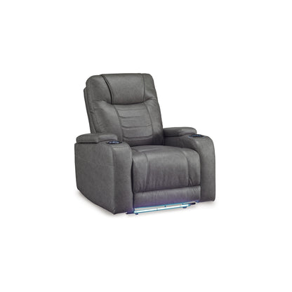 Scon Power Recliner Chair, 37 Inch, LED Light, Gray Faux Leather
