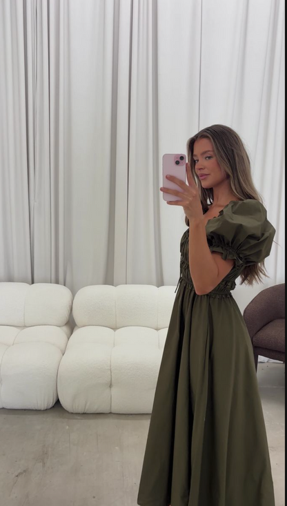 Sydnee Cotton Maxi Dress in Dusty Olive - Bump Friendly
