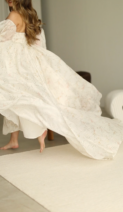 Delilah Maxi Dress With Train in Cream Floral - Bump Friendly