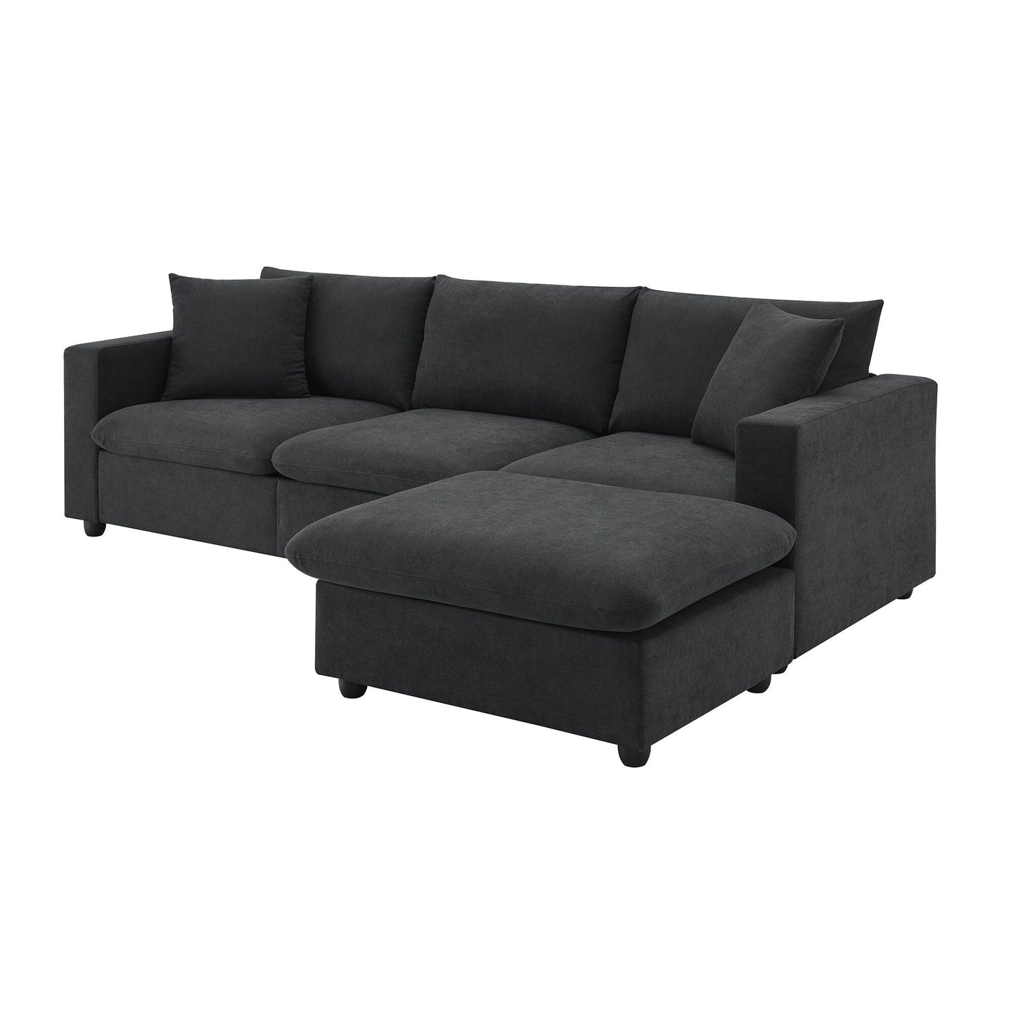 Sectional Sofa With Throw Pillows,L-Shaped Couch Set With Wide Seat,4 Seat Polyester Comfy Fabric Couch Set With Movable Ottoman