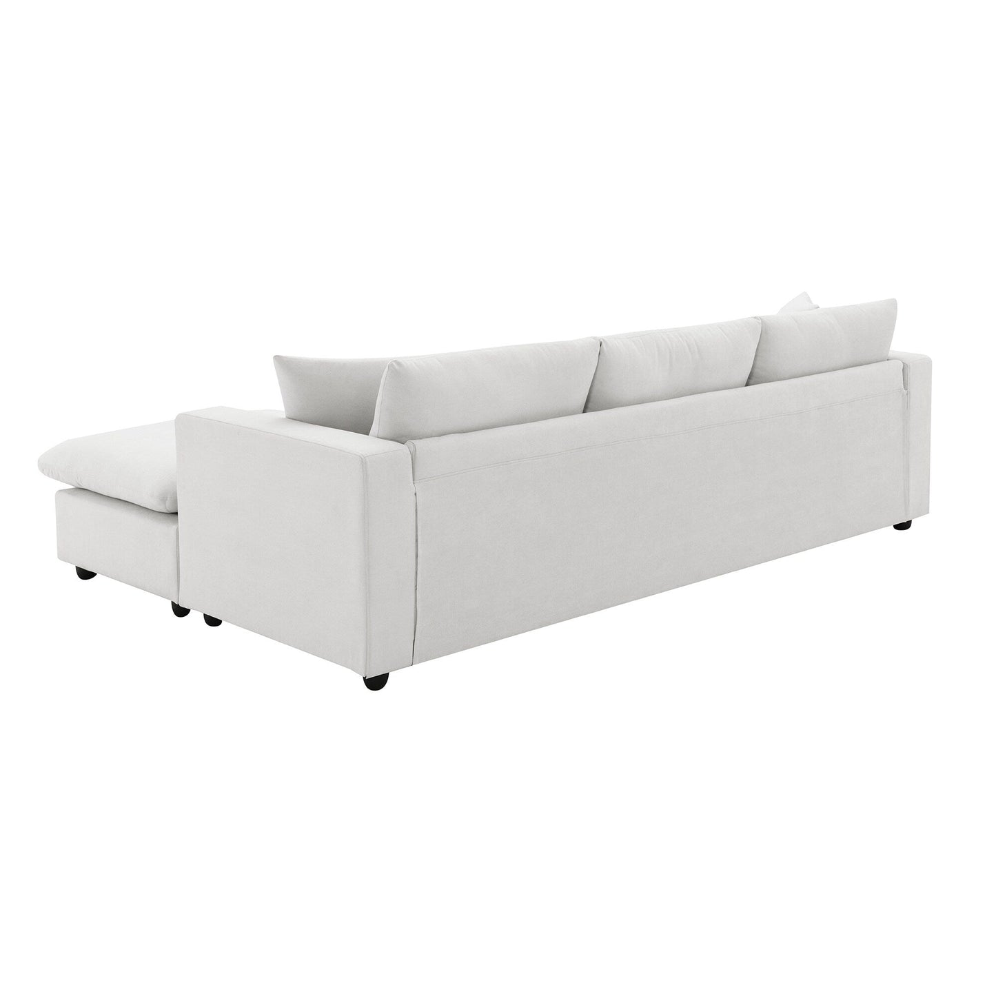 Sectional Sofa With Throw Pillows,L-Shaped Couch Set With Wide Seat,4 Seat Polyester Comfy Fabric Couch Set With Movable Ottoman