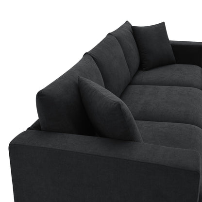 Sectional Sofa With Throw Pillows,L-Shaped Couch Set With Wide Seat,4 Seat Polyester Comfy Fabric Couch Set With Movable Ottoman