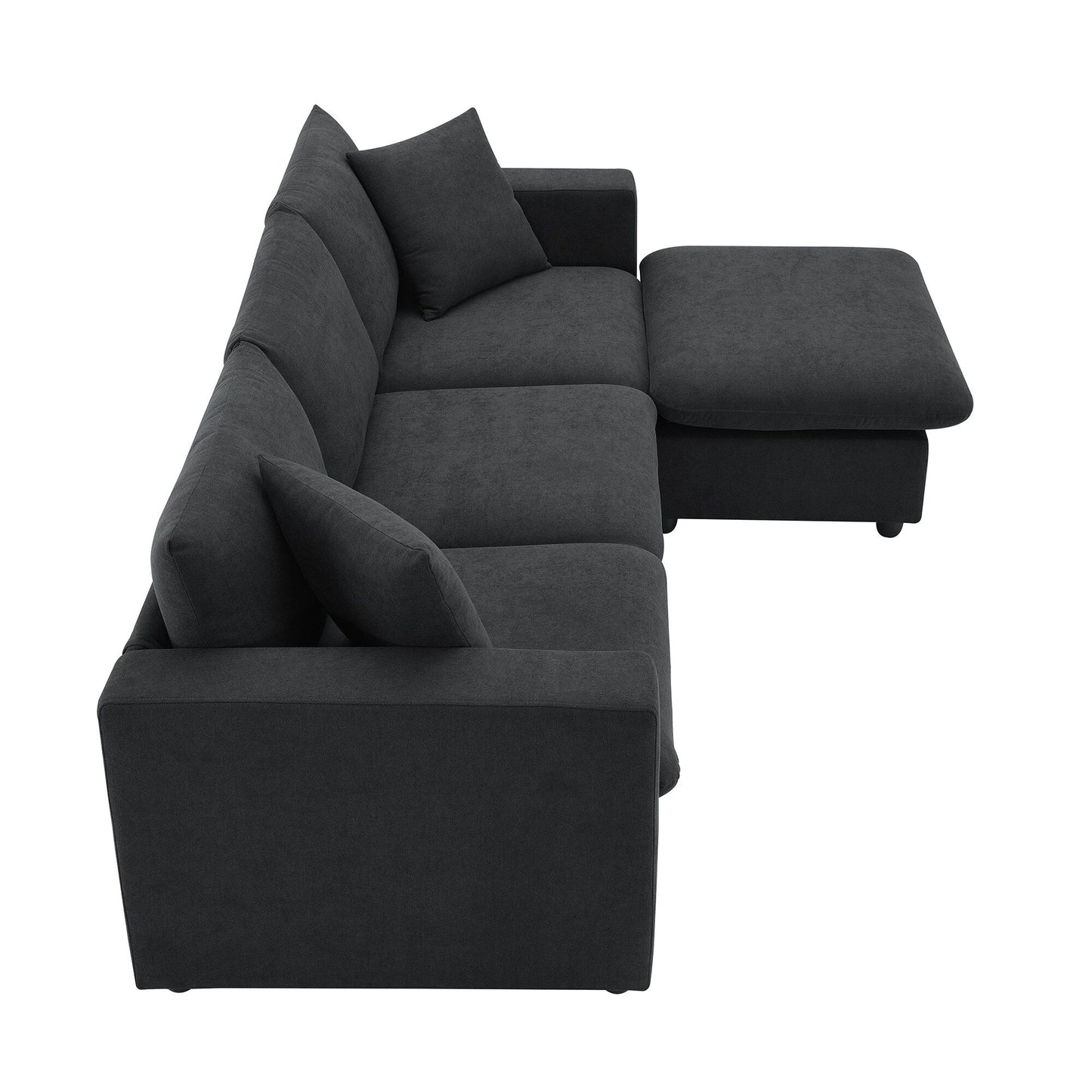 Sectional Sofa With Throw Pillows,L-Shaped Couch Set With Wide Seat,4 Seat Polyester Comfy Fabric Couch Set With Movable Ottoman