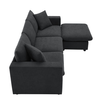 Sectional Sofa With Throw Pillows,L-Shaped Couch Set With Wide Seat,4 Seat Polyester Comfy Fabric Couch Set With Movable Ottoman
