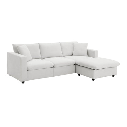 Sectional Sofa With Throw Pillows,L-Shaped Couch Set With Wide Seat,4 Seat Polyester Comfy Fabric Couch Set With Movable Ottoman