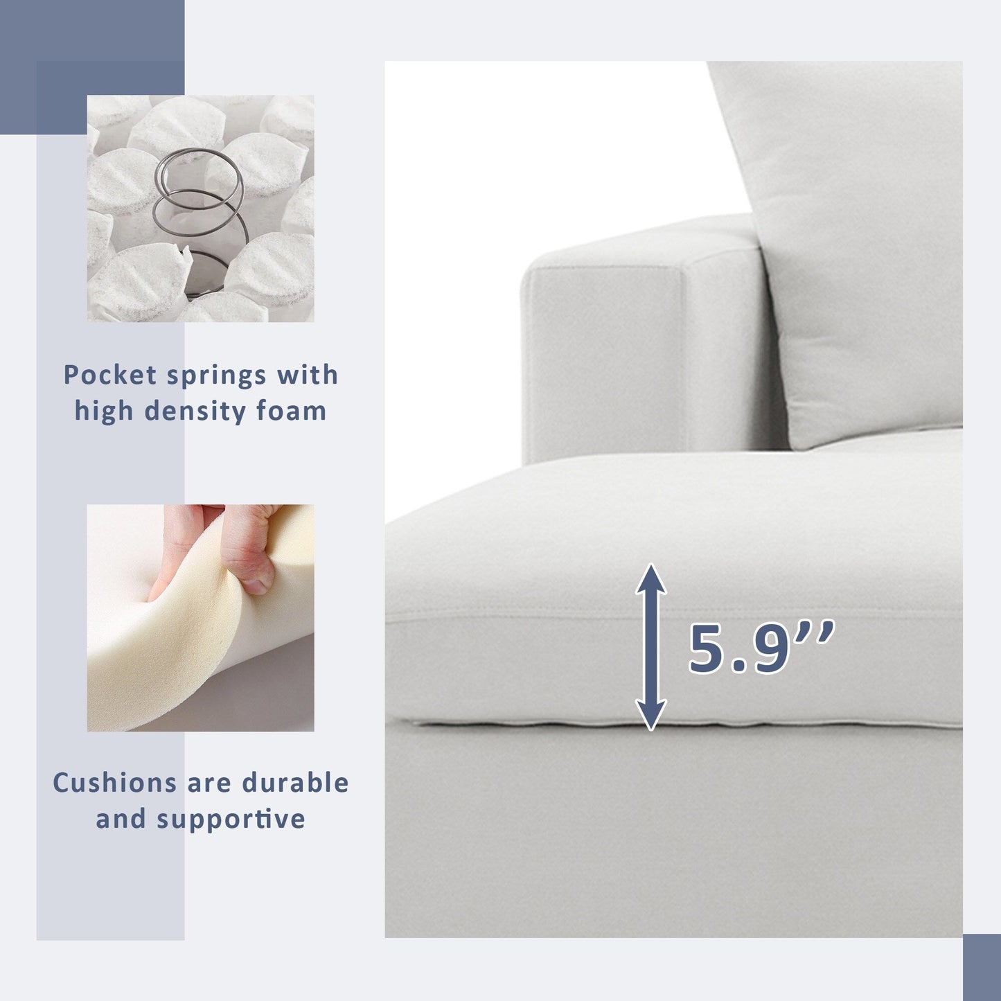 Sectional Sofa With Throw Pillows,L-Shaped Couch Set With Wide Seat,4 Seat Polyester Comfy Fabric Couch Set With Movable Ottoman