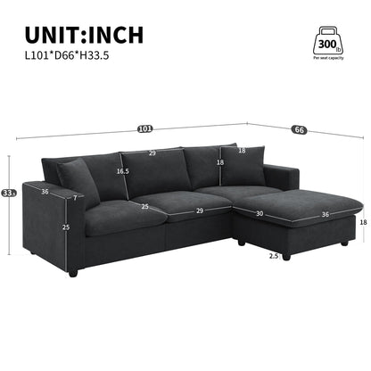 Sectional Sofa With Throw Pillows,L-Shaped Couch Set With Wide Seat,4 Seat Polyester Comfy Fabric Couch Set With Movable Ottoman