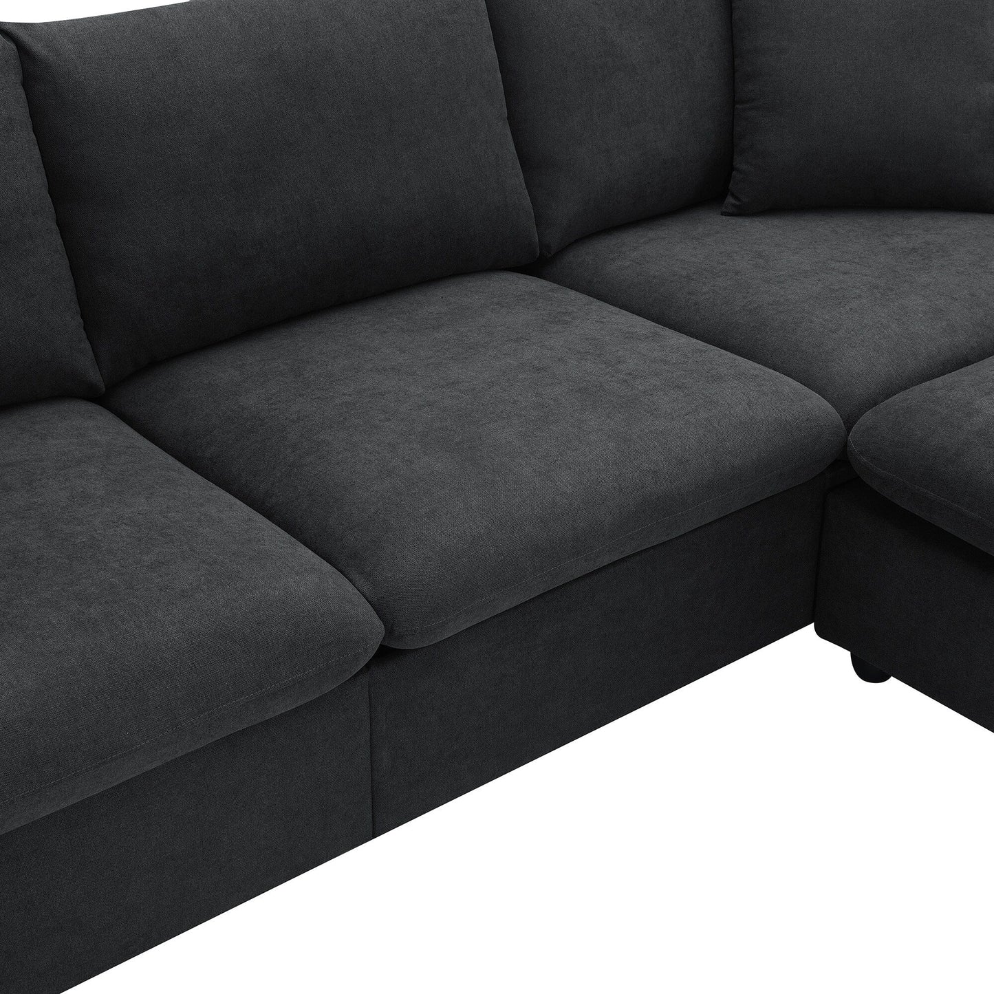 Sectional Sofa With Throw Pillows,L-Shaped Couch Set With Wide Seat,4 Seat Polyester Comfy Fabric Couch Set With Movable Ottoman