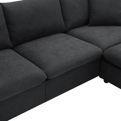Sectional Sofa With Throw Pillows,L-Shaped Couch Set With Wide Seat,4 Seat Polyester Comfy Fabric Couch Set With Movable Ottoman