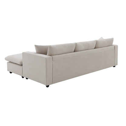 Sectional Sofa With Throw Pillows,L-Shaped Couch Set With Wide Seat,4 Seat Polyester Comfy Fabric Couch Set With Movable Ottoman