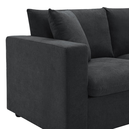 Sectional Sofa With Throw Pillows,L-Shaped Couch Set With Wide Seat,4 Seat Polyester Comfy Fabric Couch Set With Movable Ottoman