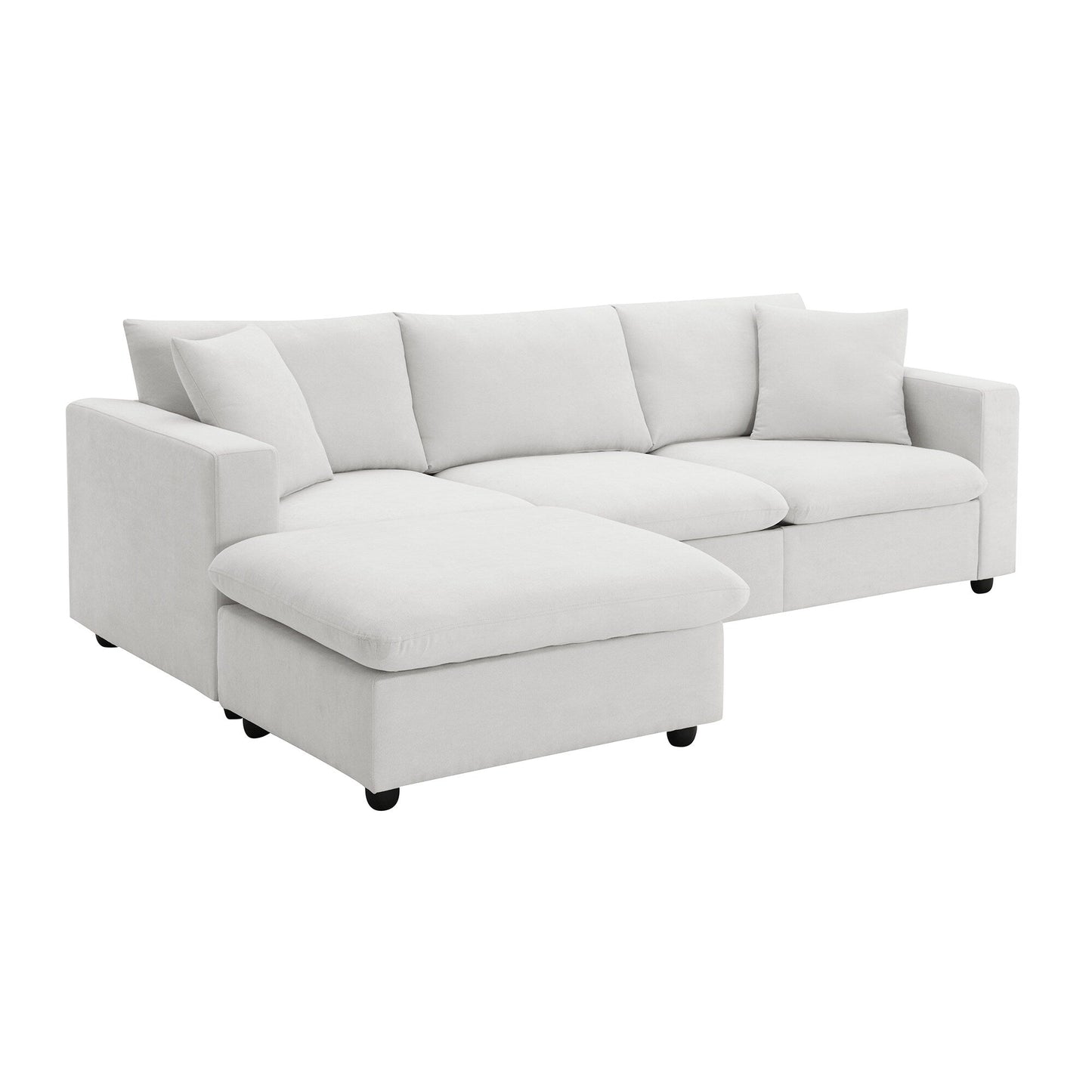 Sectional Sofa With Throw Pillows,L-Shaped Couch Set With Wide Seat,4 Seat Polyester Comfy Fabric Couch Set With Movable Ottoman