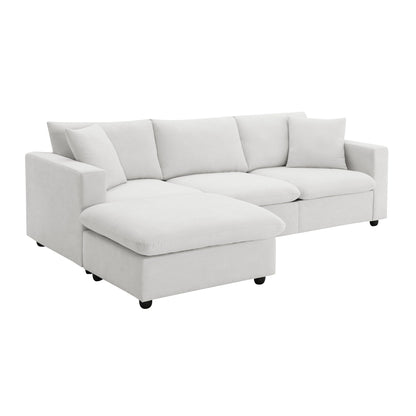 Sectional Sofa With Throw Pillows,L-Shaped Couch Set With Wide Seat,4 Seat Polyester Comfy Fabric Couch Set With Movable Ottoman