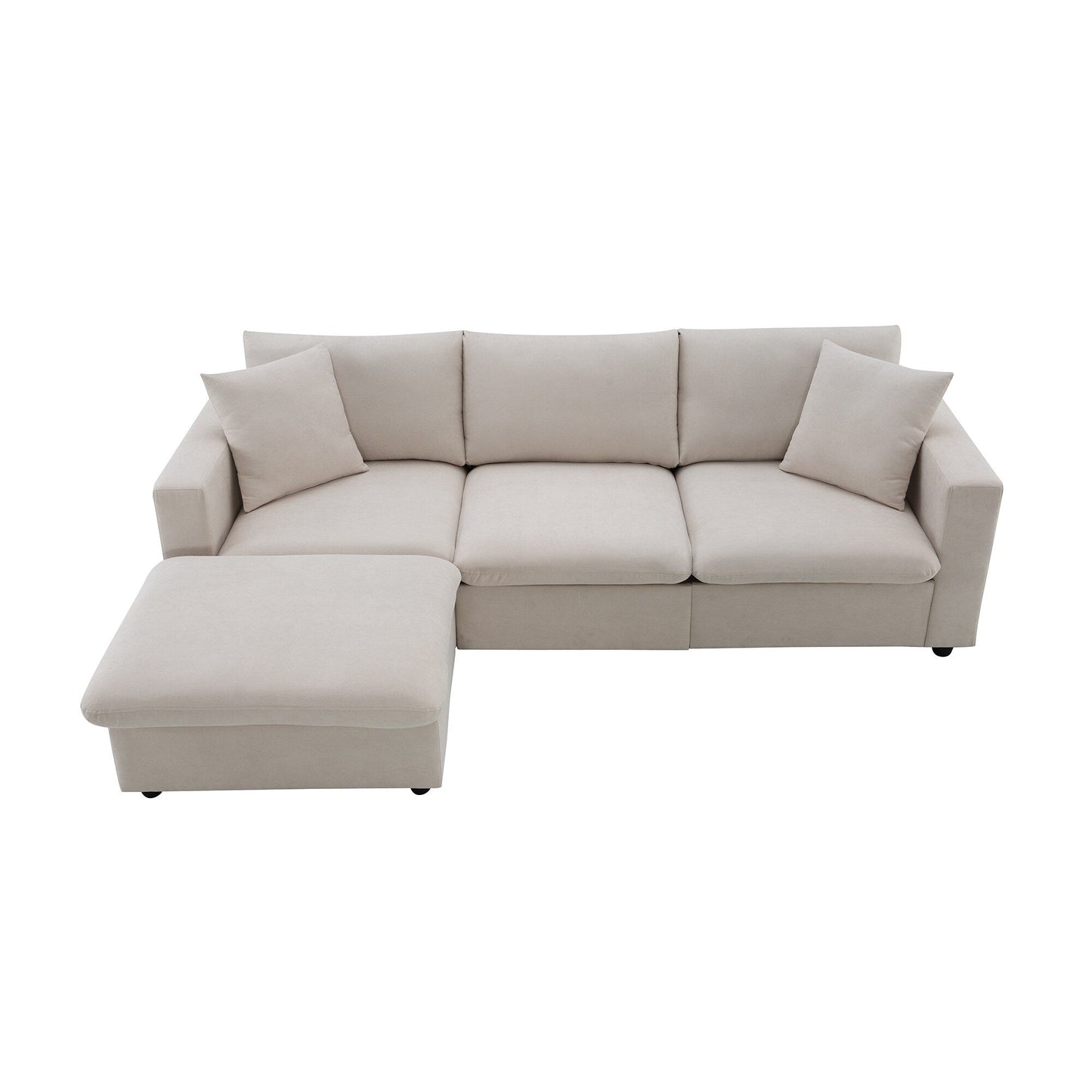 Sectional Sofa With Throw Pillows,L-Shaped Couch Set With Wide Seat,4 Seat Polyester Comfy Fabric Couch Set With Movable Ottoman