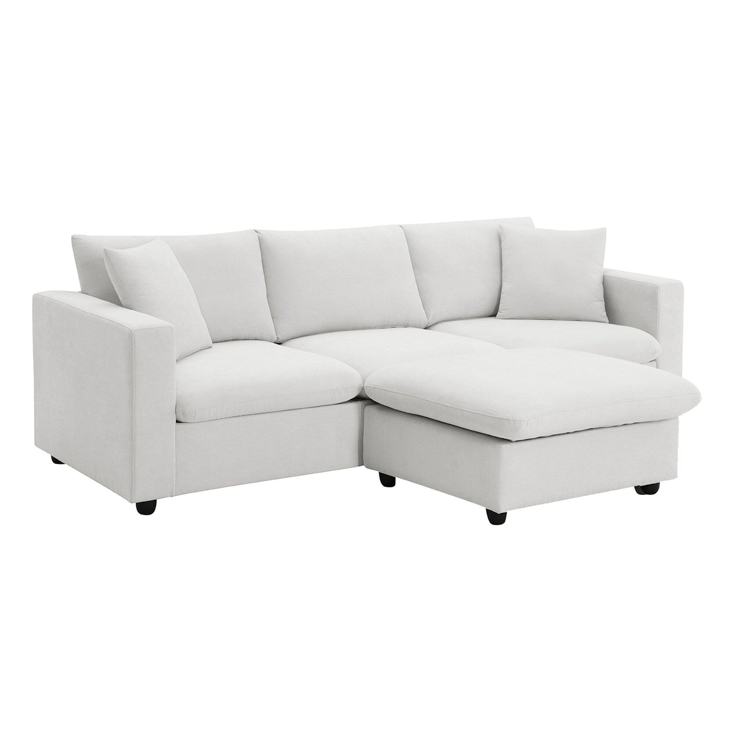 Sectional Sofa With Throw Pillows,L-Shaped Couch Set With Wide Seat,4 Seat Polyester Comfy Fabric Couch Set With Movable Ottoman