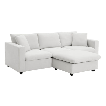 Sectional Sofa With Throw Pillows,L-Shaped Couch Set With Wide Seat,4 Seat Polyester Comfy Fabric Couch Set With Movable Ottoman