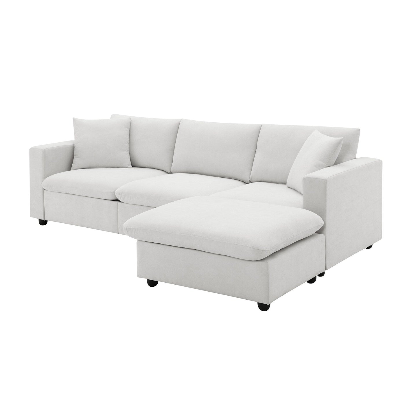 Sectional Sofa With Throw Pillows,L-Shaped Couch Set With Wide Seat,4 Seat Polyester Comfy Fabric Couch Set With Movable Ottoman