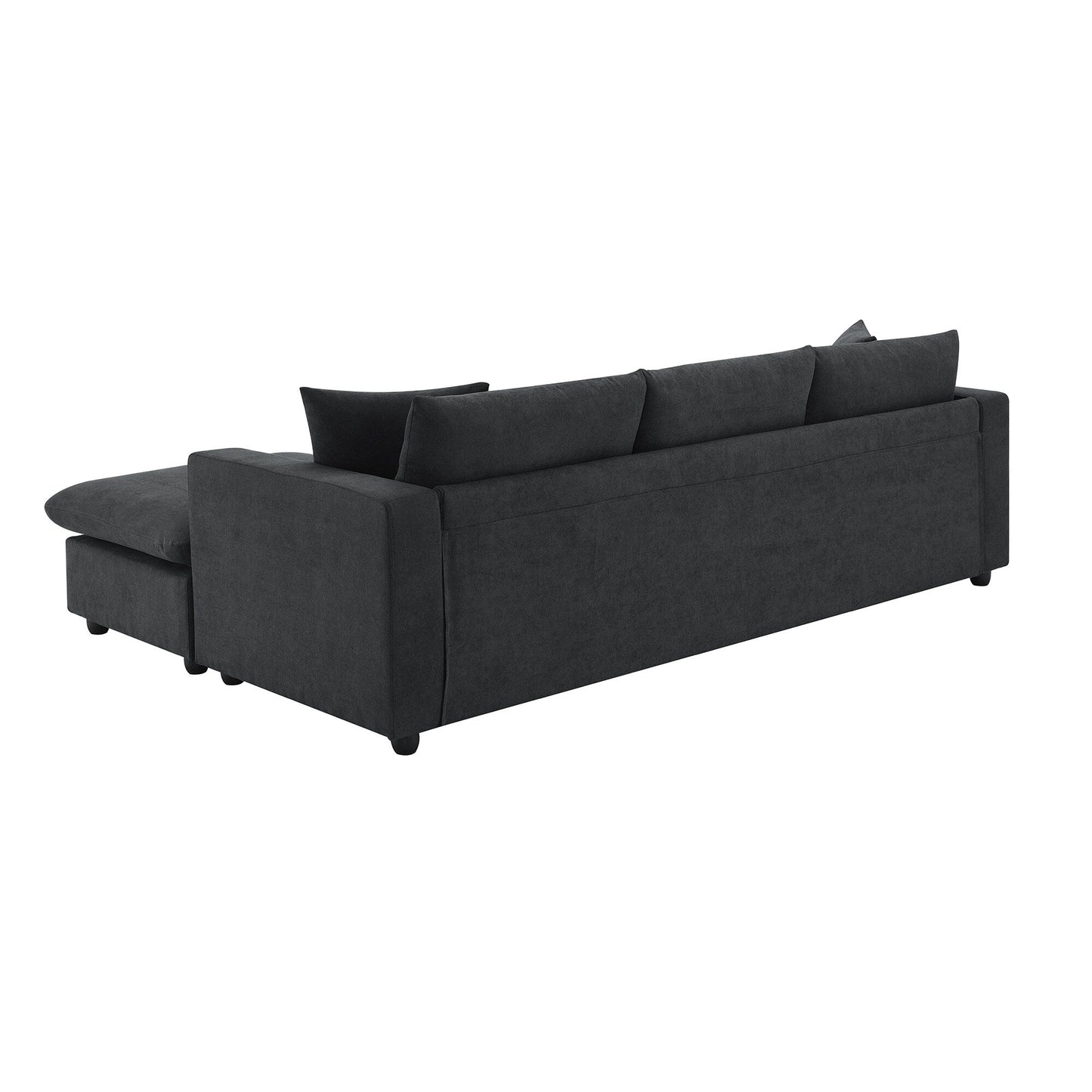 Sectional Sofa With Throw Pillows,L-Shaped Couch Set With Wide Seat,4 Seat Polyester Comfy Fabric Couch Set With Movable Ottoman