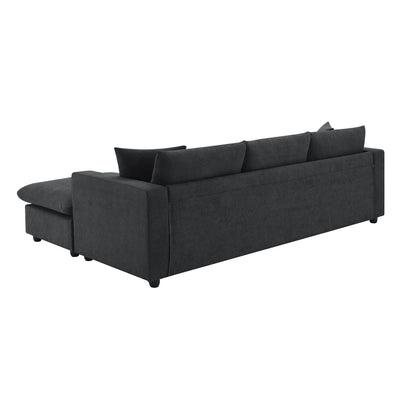 Sectional Sofa With Throw Pillows,L-Shaped Couch Set With Wide Seat,4 Seat Polyester Comfy Fabric Couch Set With Movable Ottoman