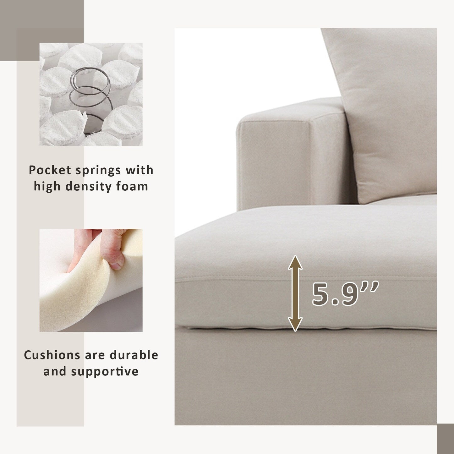 Sectional Sofa With Throw Pillows,L-Shaped Couch Set With Wide Seat,4 Seat Polyester Comfy Fabric Couch Set With Movable Ottoman